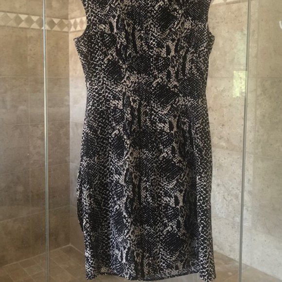 Ann Taylor 2P Sheath Dress Ruched Snakeskin Print Black & Tan - Picture 4 of 4
